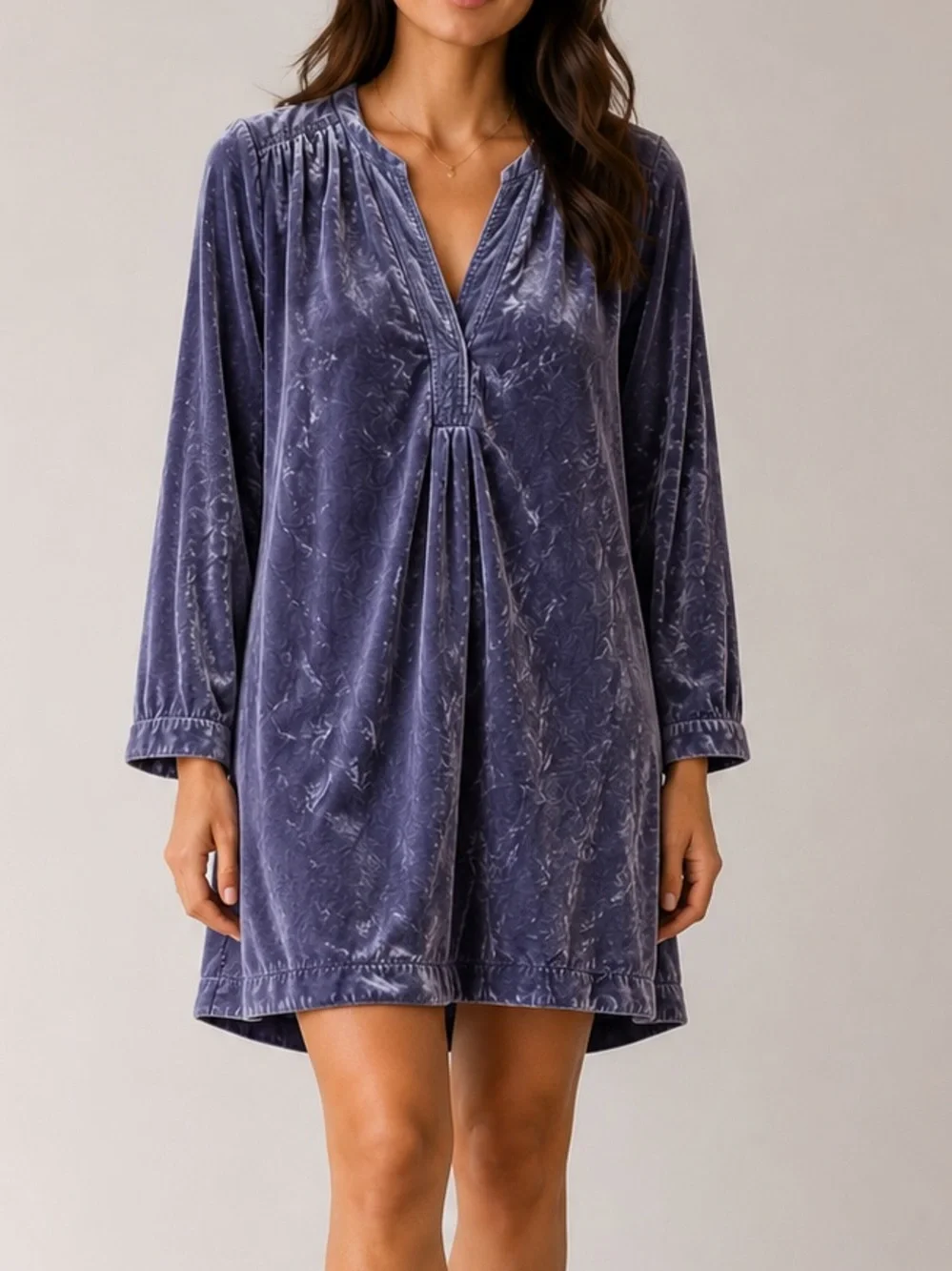 Anthropologie Melody Velvet Tunic Dusty Blue Oversized Boho Mini Dress